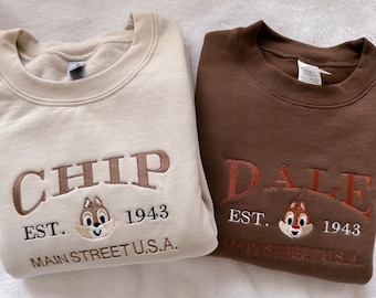Disney Chip And Dale Matching Embroidered T-Shirt, Chip And Dale Matching Sweatshirt, Disney Couples Embroidery Hoodie, Disney Trip Tee