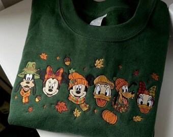 Disneyland Mickey And Friends Fall Vibes Embroidered T-Shirt, Disney World Autumn Sweater, Mickey & Co Tis The Season Disneyland Trip Hoodie