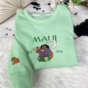 Disney Moana Hei Hei Pua Maui Matching Embroidered T-Shirt, Disney Moana Sweatshirt, Magic Kingdom Matching Hoodie, Moana Characters Tee image 3
