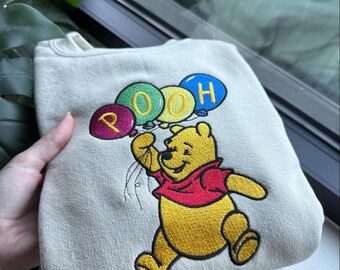 Camiseta bordada de Winnie the Pooh de Disney, suéter bordado con globos de oso Pooh de Disney, sudadera con capucha de oso Pooh de Disneyland, atuendo para viaje a Disney