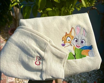 Camiseta bordada de Zootopia de Disneyland, sudadera con capucha de Nick y Judy, sudadera con capucha bordada de Nick y Judy de Disney Trip, regalo para fans de Zootopia