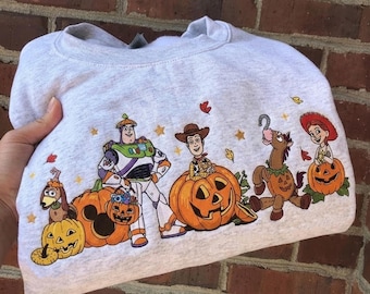 Toy Story Halloween Embroidered T-Shirt, Woody Buzz Lightyear Jessie Pumpkin Disney Pixar Crewneck , Disney Pixar Pumpkin Hoodie