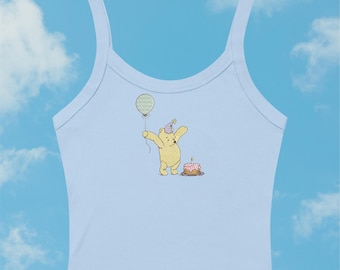 Disney Winnie The Pooh Embroidered Spaghetti Strap Tank Top, Disney Trip Embroidery Racer Tank, Winnie The Pooh Disney Birthday Baby Tee