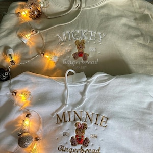 Mickey and Minnie Gingerbread Disney Christmas Embroidered T-Shirt, Disney Gingerbread Bakery Sweatshirt, Disney Matching Embroidery Hoodie