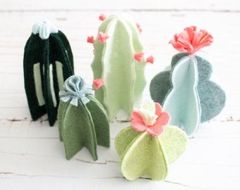 Cacti | Cactus PATTERN cutting template; 5 no-sew felt or paper cacti; Patterns PDF, SVG cut file; Party favors, faux garden, craft parties