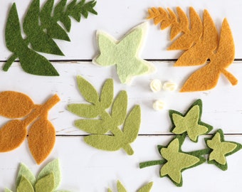 Felt Leaf PATTERNS Template; 10 no-sew felt or paper foliage; Pattern PDF, SVG cut file; Party favors, wreaths, Cricut, Silhouette