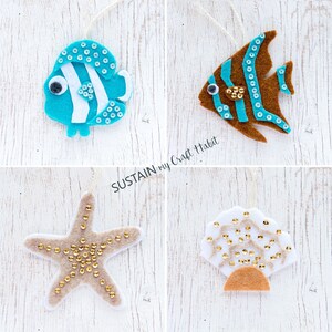 10 Ocean Life PATTERN felt ornaments, PDF no sew ornament, digital SVG cut file, gift plushie, seahorse, coastal nursery decor image 8