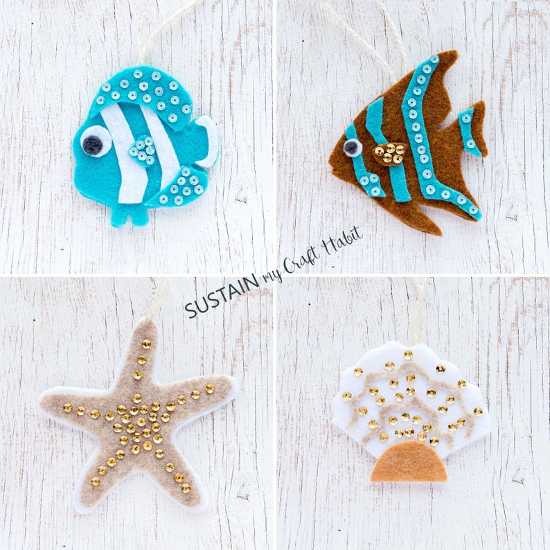 10 Ocean Life MUSTER Filz Ornamente, PDF keine Nähen Ornament, digitale SVG Datei, Geschenk Plushie, Seepferdchen, Küsten Kinderzimmer Bild 8