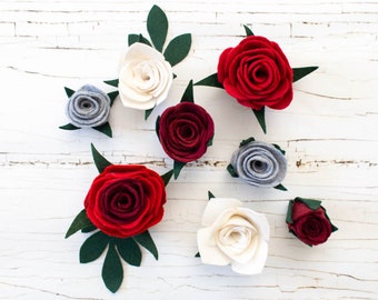 Roses Felt Flower PATTERN Template with Photo Tutorial; no-sew felt; Pattern PDF, SVG cut file; Party favors, wreaths, Cricut, Silhouette