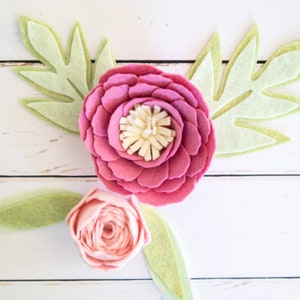 Peony Felt Flower PATTERN Template with Video Tutorial no-sew felt Pattern PDF, SVG cut file Party favors, wreaths, Cricut, Silhouette image 5