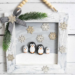 Craft Kit Pebble Penguin Family Portrait All Supplies Included Photo Tutorial Unique Craft Idea Gifts for Her Craft Night image 3