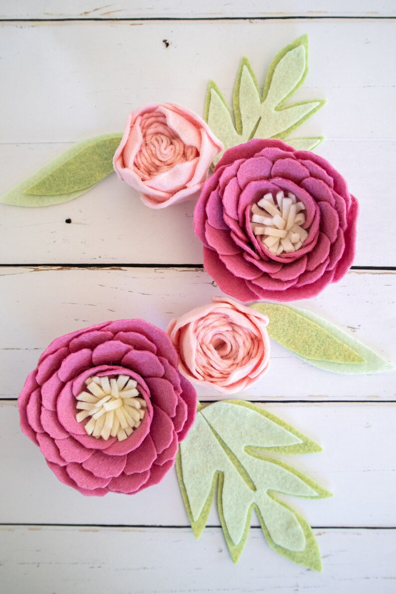 Peony Felt Flower PATTERN Template with Video Tutorial no Peony Felt Flower PATTERN Template with Video Tutorial no