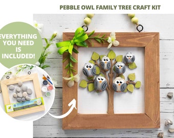 Craft Kit - Pebble Owl Family Tree | All Supplies Included! | Photo Tutorial | Unique Craft Idea | Gifts for Crafty Mom | Craft Night