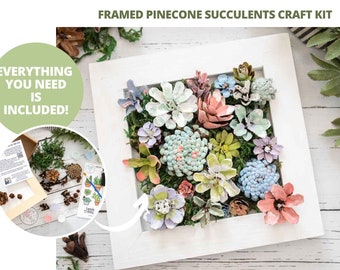 Craft Kit - Pinecone Succulent Arrangement | All Supplies Included! | Photo Tutorial | Unique Craft Idea | Gifts for Her | Craft Night