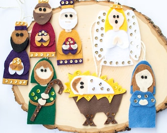 7 Nativity Characters PATTERN felt ornaments, PDF no sew ornament, gift plushie, Baby Jesus, Christmas Ornaments, Mary, Joseph, Angel