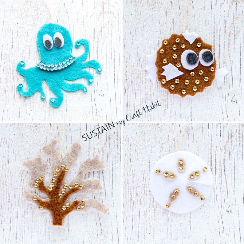 10 Ocean Life MUSTER Filz Ornamente, PDF keine Nähen Ornament, digitale SVG Datei, Geschenk Plushie, Seepferdchen, Küsten Kinderzimmer Bild 7