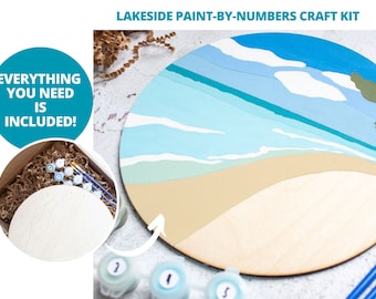 Lakeside Paint-By-Numbers Kit for Adults | 10" Wood Round | All Supplies Included | Unique Gift Idea | DIY Number Painting | Canadian made