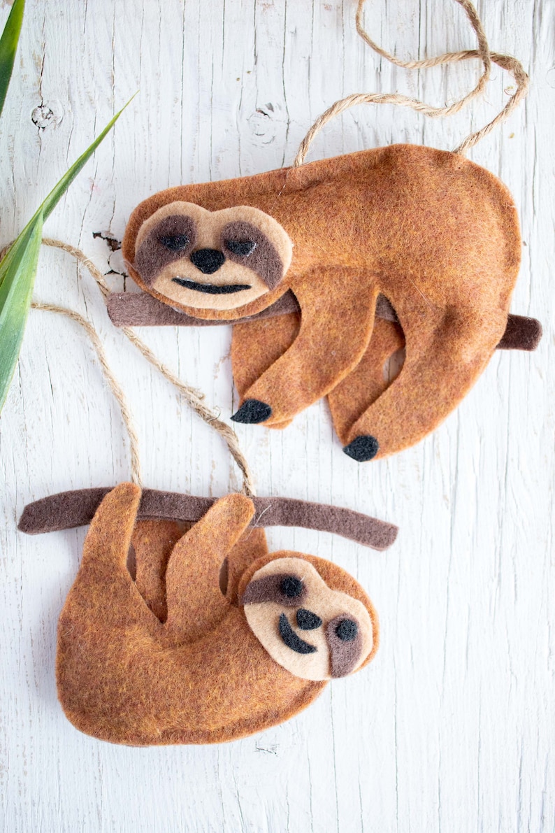 Sloth Felt Ornament Pattern SVG PDF PNG digital cut file Printable no-sew craft Cute gift idea and nursery decor Cricut, Silhouette image 2