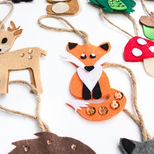 10 Woodland Animals PATTERN felt ornaments, PDF no sew ornament, SVG cut files, gift plushie, fox, owl, woodland nursery decor image 5