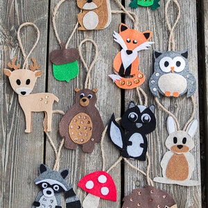 10 Woodland Animals PATTERN felt ornaments, PDF no sew ornament, SVG cut files, gift plushie, fox, owl, woodland nursery decor image 4