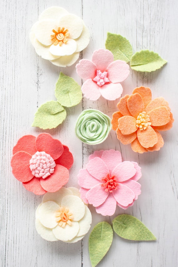 Felt Flower PATTERNS Template 5 No sew Felt Or Paper Flowers Etsy