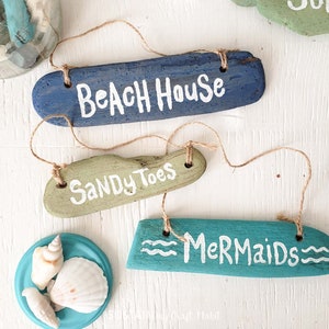 Hand Painted Driftwood Ornaments, Set of 3, Handmade Decor, Painted Driftwood, Hand Lettered, All Seasons, Holiday, Beach Decor, Coastal