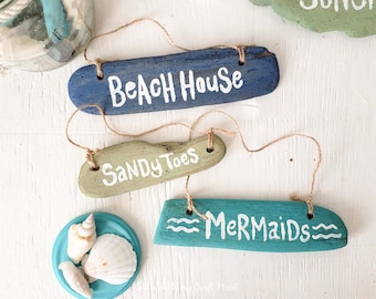 Hand Painted Driftwood Ornaments, Set of 3, Handmade Decor, Painted Driftwood, Hand Lettered, All Seasons, Holiday, Beach Decor, Coastal