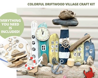 Craft Kit - Driftwood Village | All Supplies Included! | Photo Tutorial | Unique Craft Idea | Gifts for Her | Beachy Craft Night