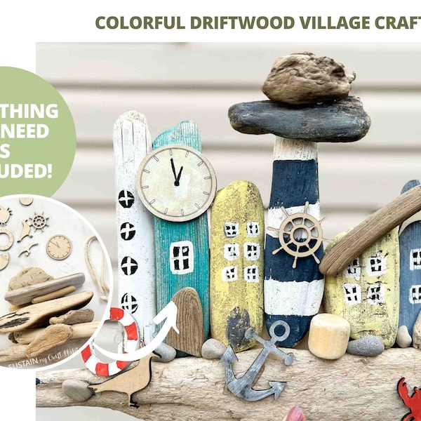 Craft Kit - Driftwood Village | All Supplies Included! | Photo Tutorial | Unique Craft Idea | Gifts for Her | Beachy Craft Night