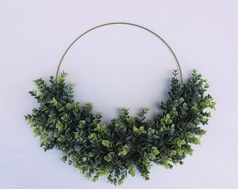 Year Round Frosted Eucalyptus Wreath, Gold Hoop Wreath, Minimalist Wreath, Modern Farmhouse Wreath, Everyday Wreath,Front Door Spring Wreath