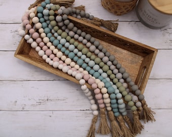 Handmade Wood Bead Garland with Jute Tassels: Boho Farmhouse Decor