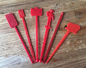 Vintage Red Cocktail Stirrers