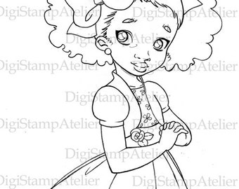 Black Girl 1. INSTANT DOWNLOAD Digital Digi Stamps.