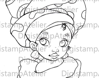 OFFERT  1 dollar coloring page. Headwrap baby. INSTANT DOWNLOAD Digital Digi Stamps.