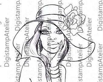 Girls Hat. INSTANT DOWNLOAD Digital Digi Stamps