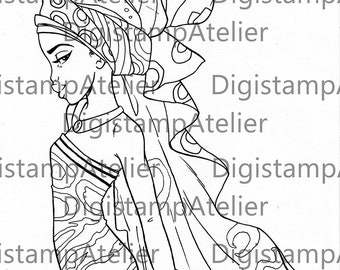 African Headwrap 3. INSTANT DOWNLOAD Digital Digi Stamps.