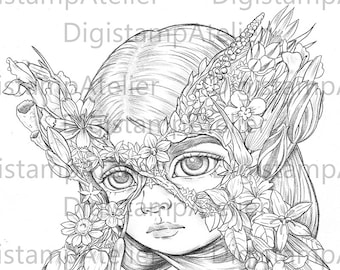 Butterfly Mask. INSTANT DOWNLOAD Digital Digi Stamps Coloring page