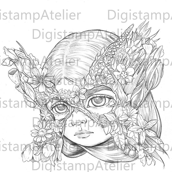 Butterfly Mask. INSTANT DOWNLOAD Digital Digi Stamps Coloring page