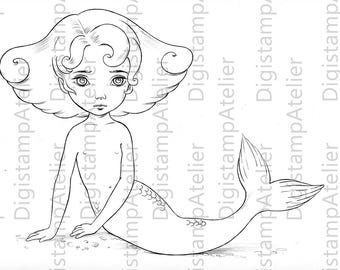 Troyan Mermaid. INSTANT DOWNLOAD Digital Digi Stamps.