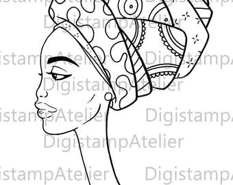 African Woman 3. INSTANT DOWNLOAD Digital Digi Stamps.