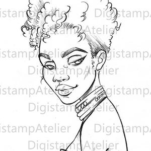 Black Girl. INSTANT DOWNLOAD Digital Digi Stamps.