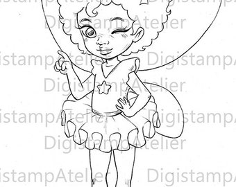 Little Afro Ballerina. INSTANT DOWNLOAD Digital Digi Stamps.