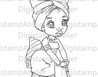 Charleston Girl. little mermaid INSTANT DOWNLOAD Digital Digi Stamps.