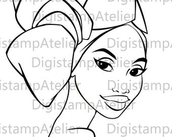 African Lady. INSTANT DOWNLOAD Digital Digi Stamps