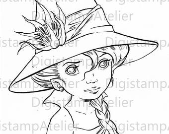 Little Witch. INSTANT DOWNLOAD Digital Digi Stamps