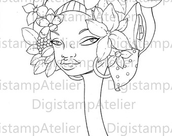 Black Queen. INSTANT DOWNLOAD Digital Digi Stamps.