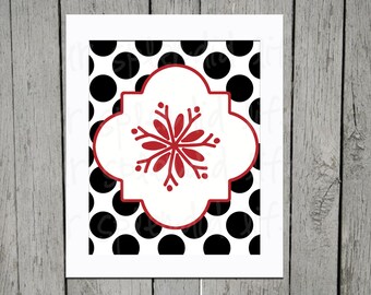 Snowflake Black and Red Christmas Holiday 16 x 20 Digital Print