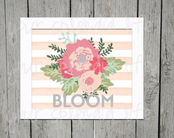 Spring Floral and Stripes Easter Bloom Digital Print 10 x 8