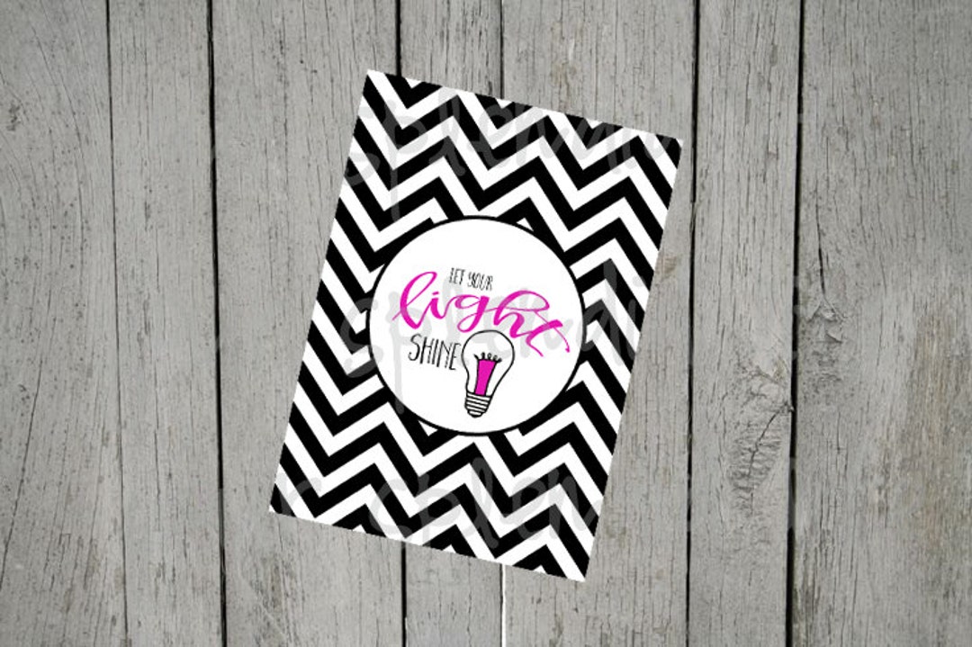 Let Your Light Shine - Hot Pink Black Chevron 5 X 7 Print - Etsy
