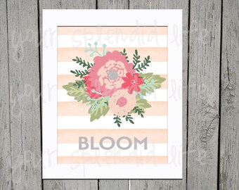 Spring Floral and Stripes Easter Bloom Digital Print 8 x 10